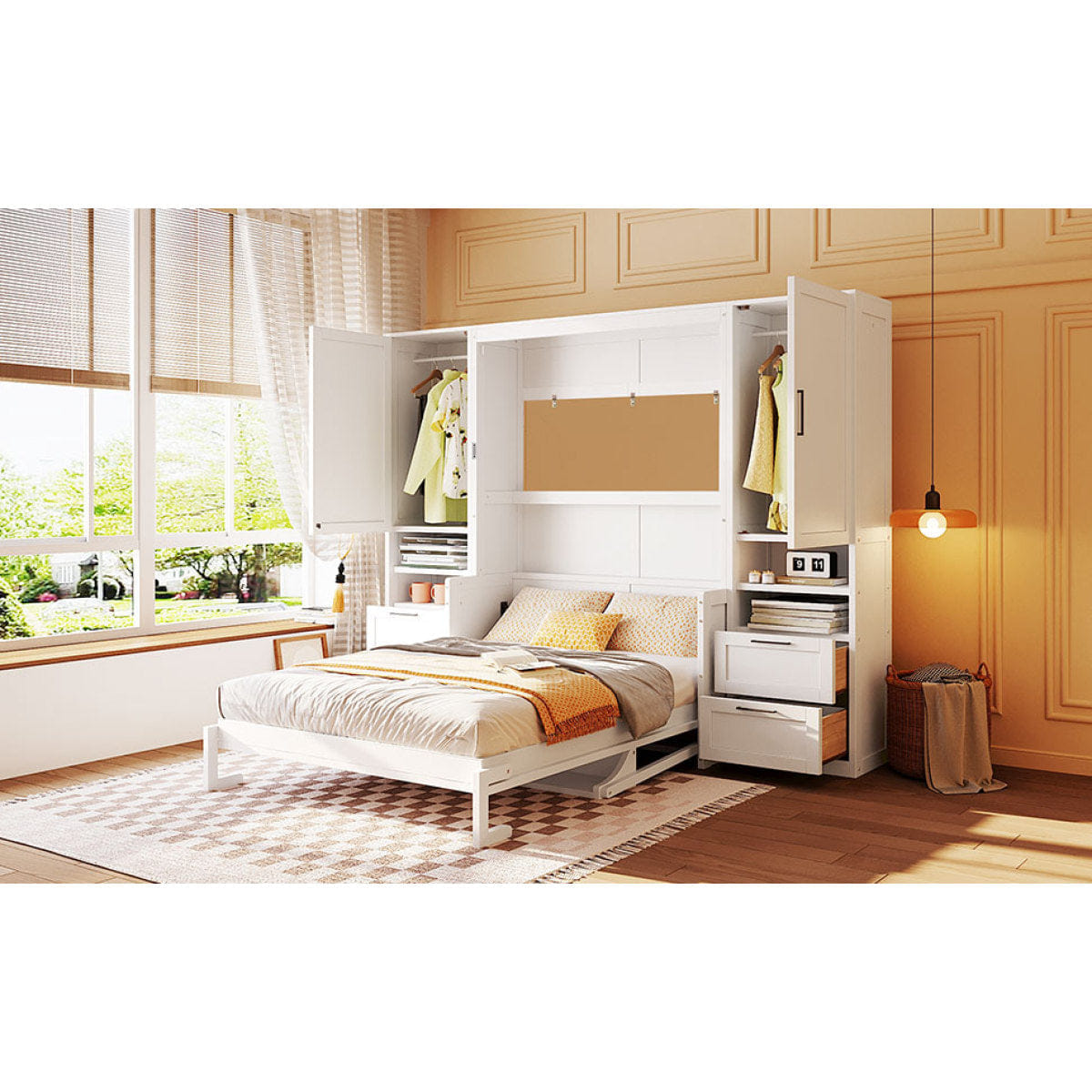 Closet Streamdale Full Size Murphy Bed with Closet, Drawers and Shelves, White