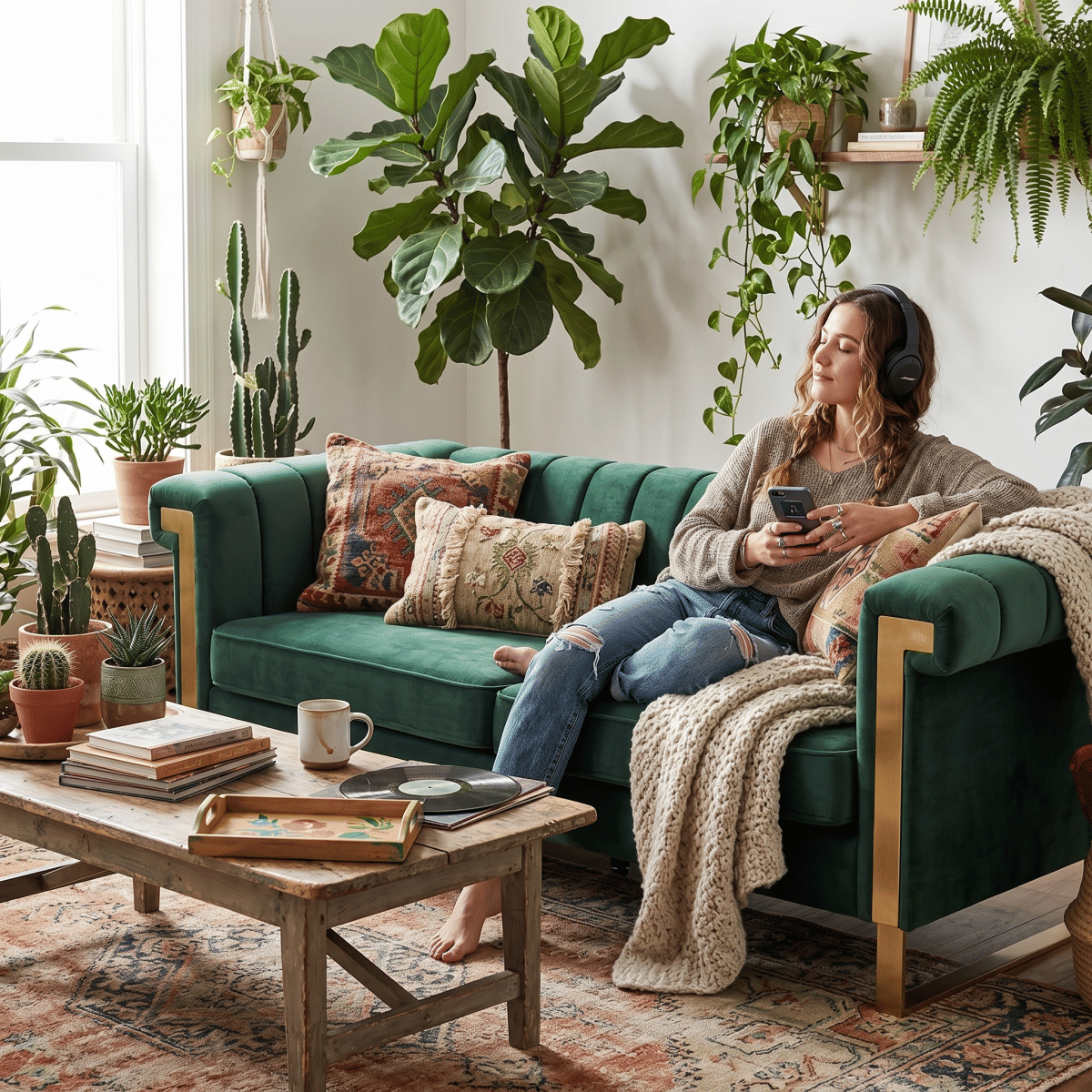 Velvet Streamdale Modern Retro Green Velvet 3 - Seater Sofa with Gold Accents