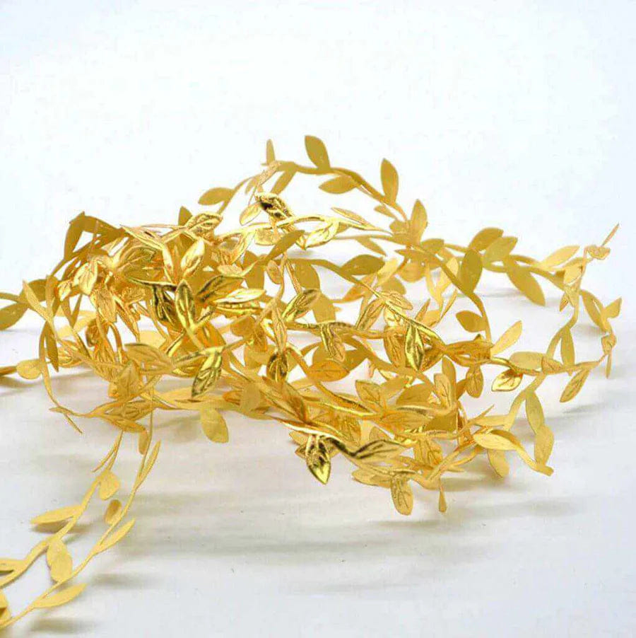 Garland 67ft Olive Gold Leaf Ribbon Trim, Artificial Vines Leaf Garland For DIY Craft Party Wedding Home Decor