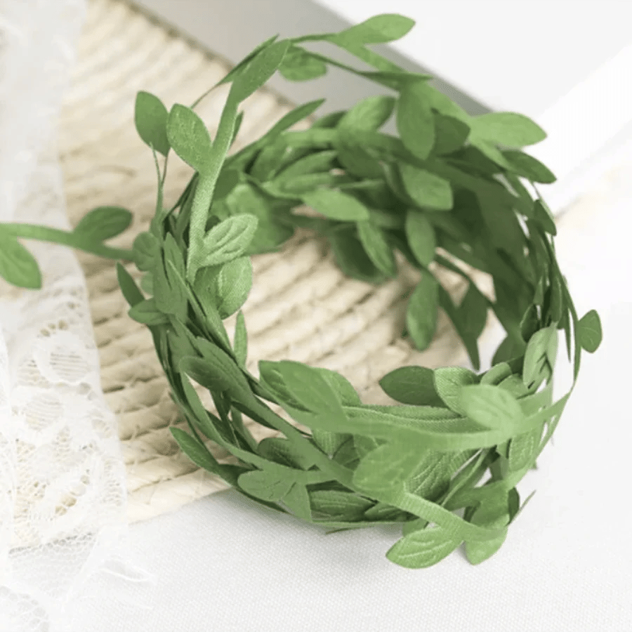 Garland 67FT Olive Green Leaf Ribbon Trim, Artificial Vines Leaf Garland For DIY Craft Party Wedding Home Decor
