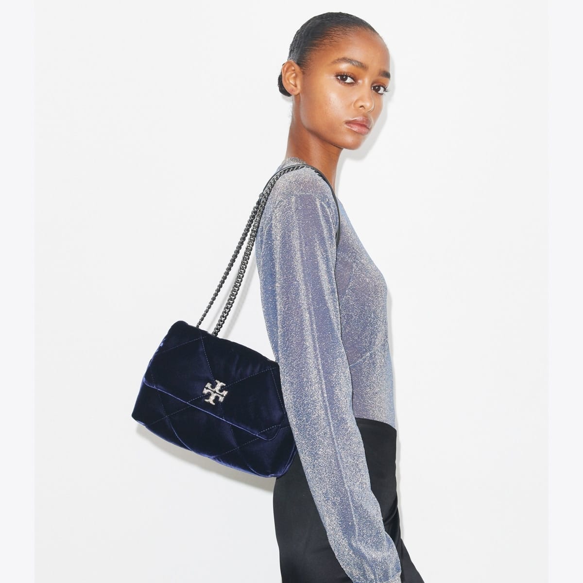 Small Kira Diamond Quilt Velvet Pavé Shoulder Bag