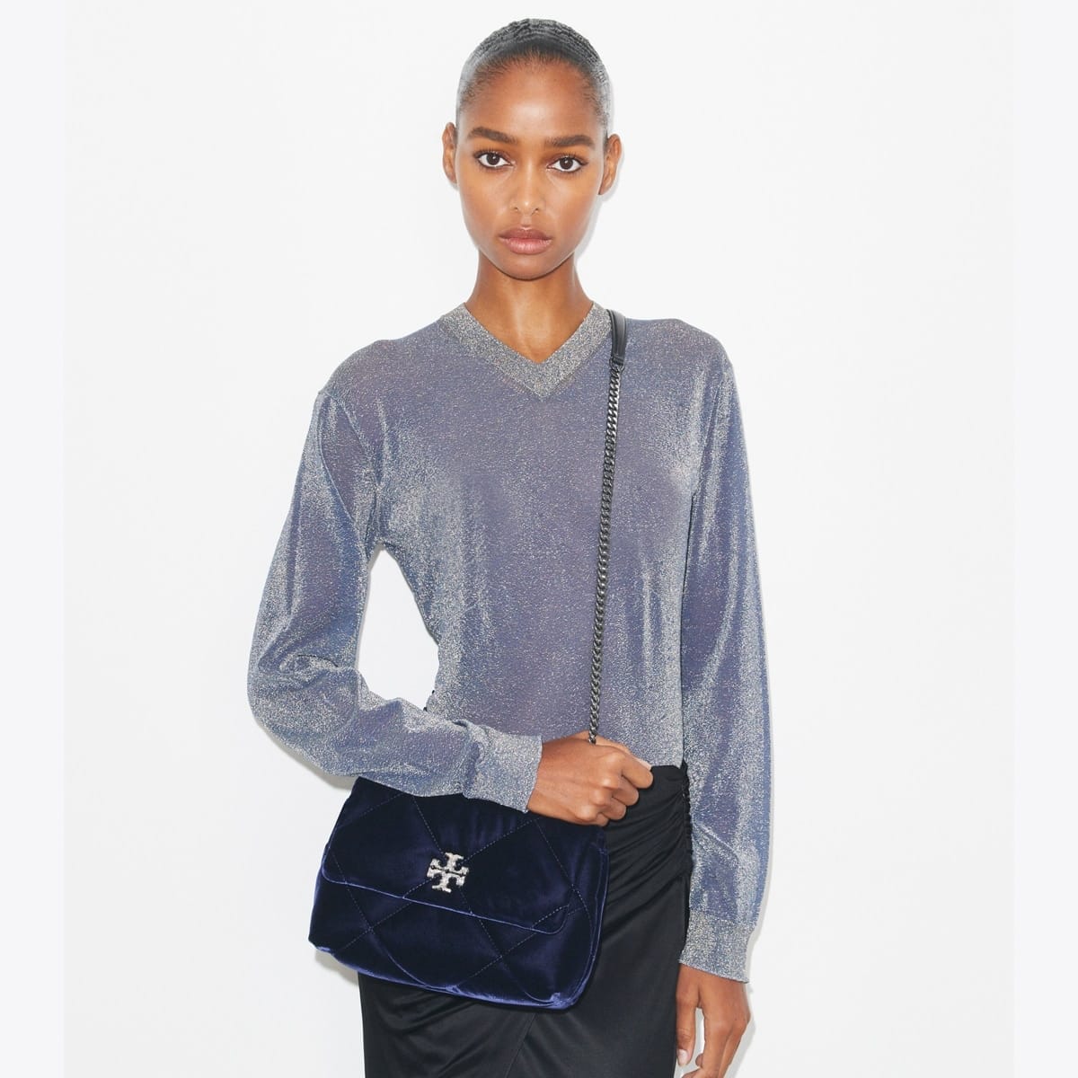 Small Kira Diamond Quilt Velvet Pavé Shoulder Bag