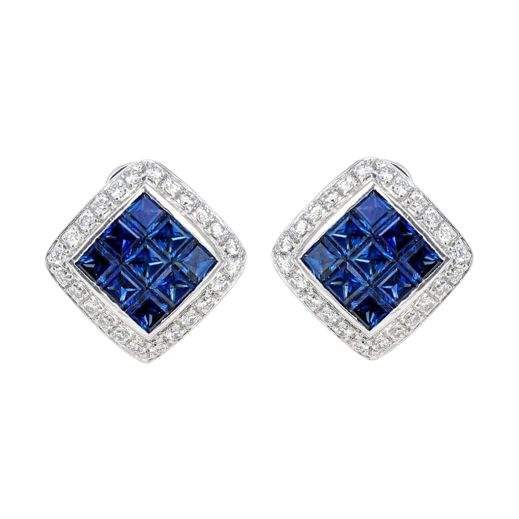 Platinum, Sapphire and Diamond Earclips