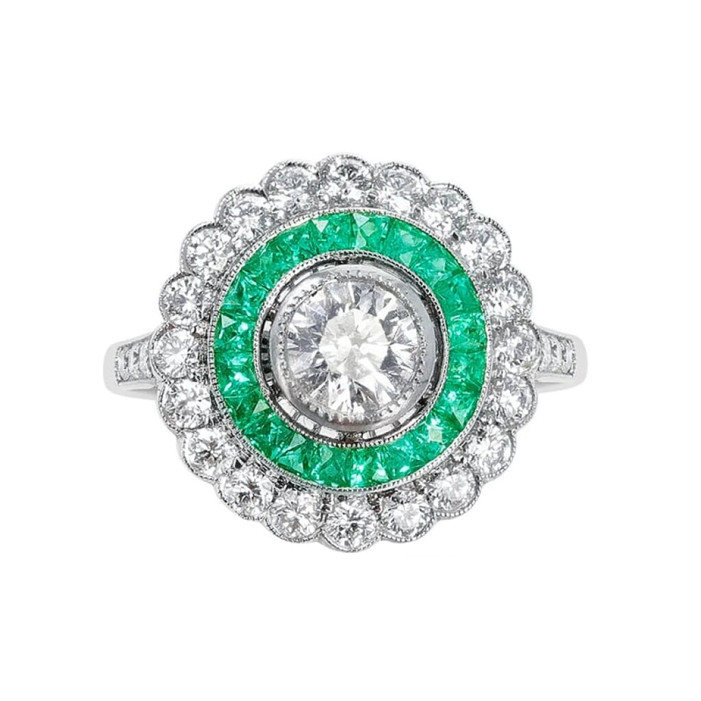 Vintage Platinum, Emerald and Diamond Ring