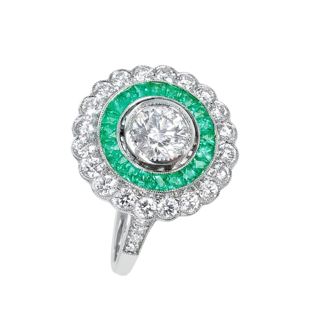 Vintage Platinum, Emerald and Diamond Ring
