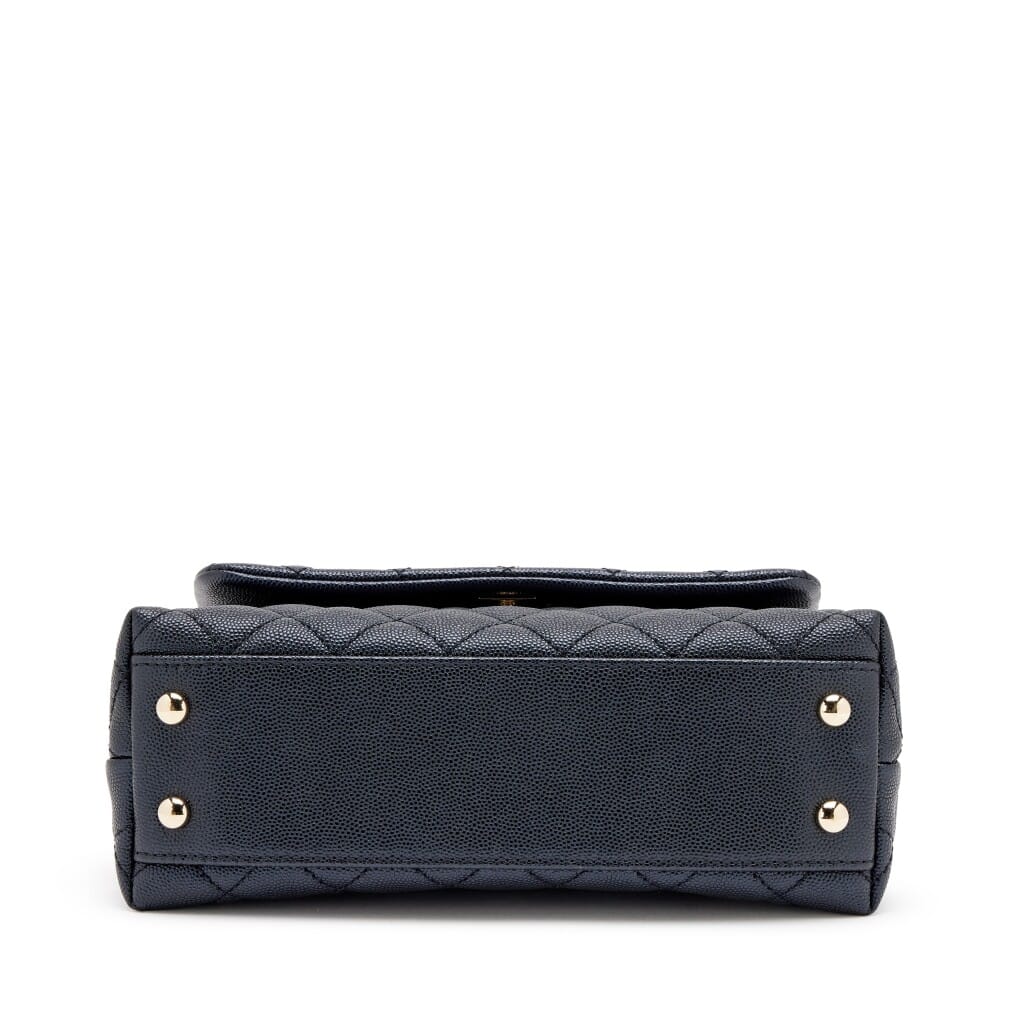 Dark Blue Quilted Iridescent Pearly Caviar Mini Coco Top Handle Flap Bag Light Gold Hardware, 2020