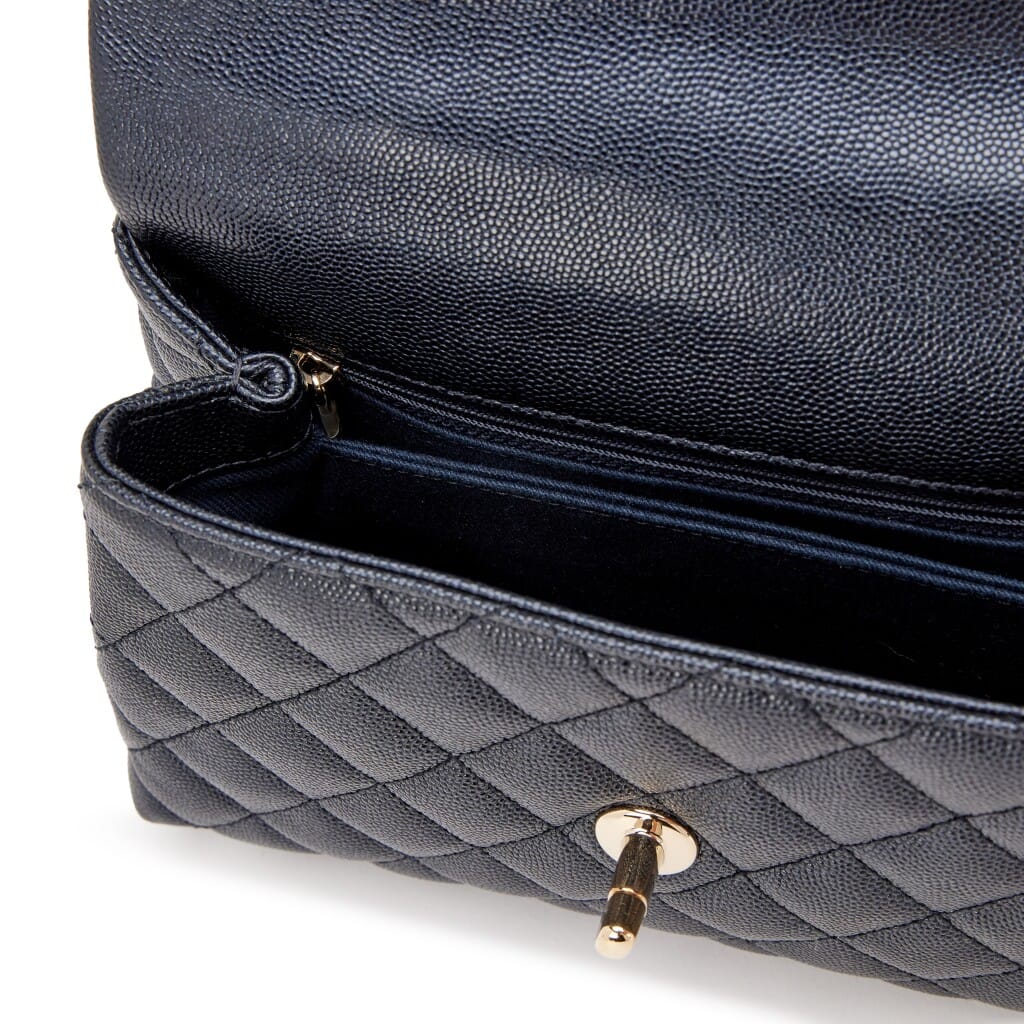 Dark Blue Quilted Iridescent Pearly Caviar Mini Coco Top Handle Flap Bag Light Gold Hardware, 2020