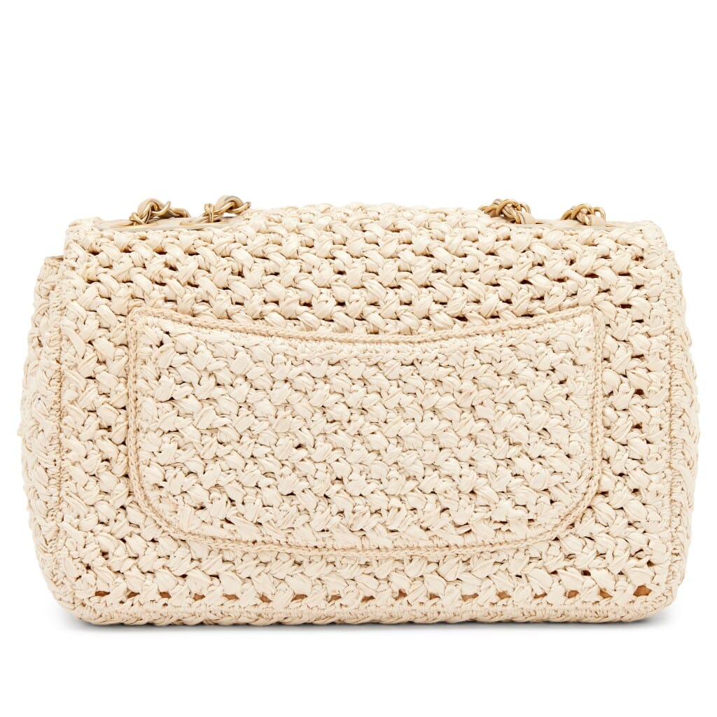 Beige Raffia Crochet Ancient Greece Medium Flap Bag Aged Gold Hardware, 2018
