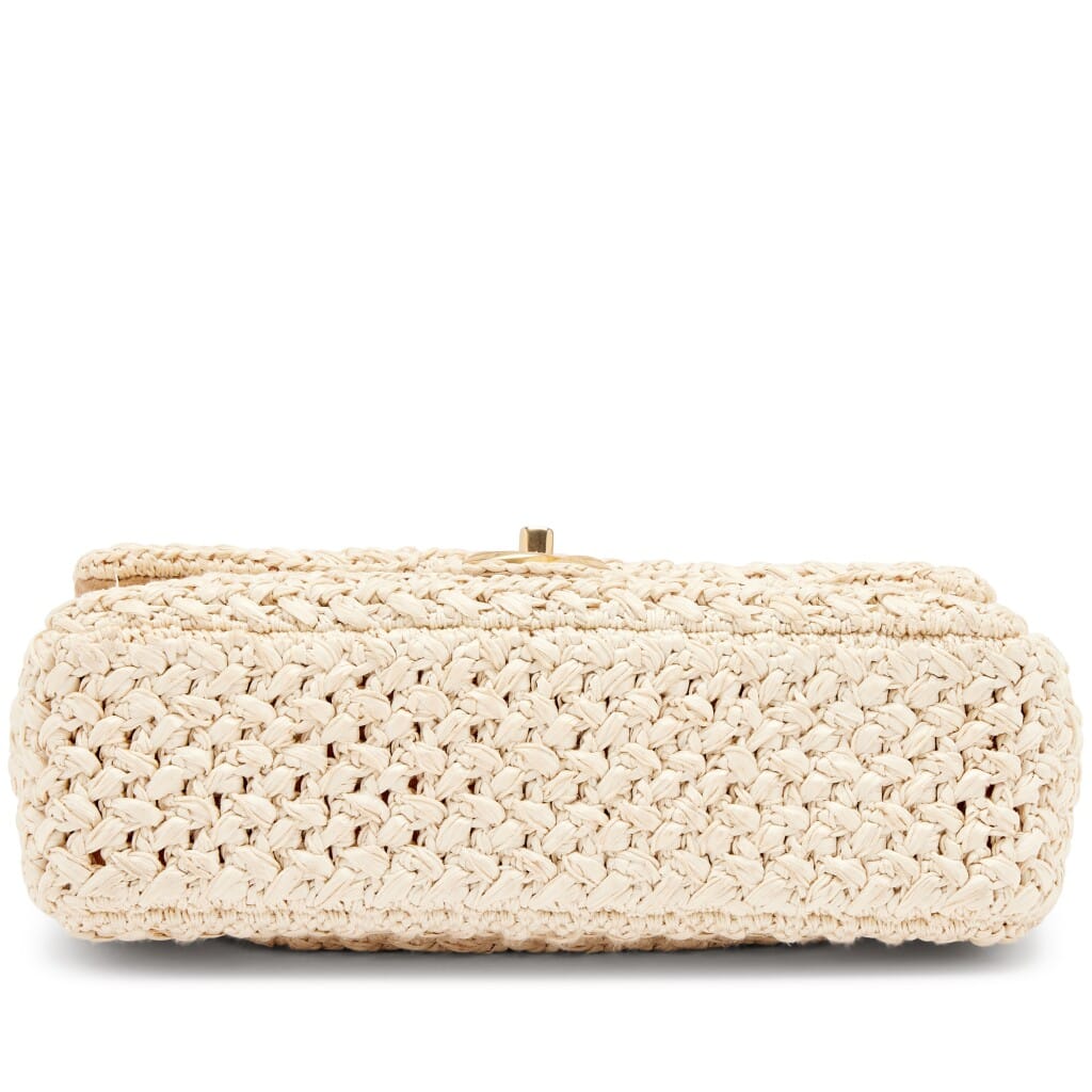 Beige Raffia Crochet Ancient Greece Medium Flap Bag Aged Gold Hardware, 2018