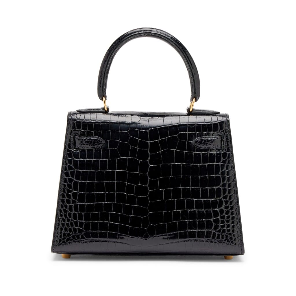 Vintage Black Shiny Porosus Crocodile Mini Kelly 20 Gold Hardware, 2002