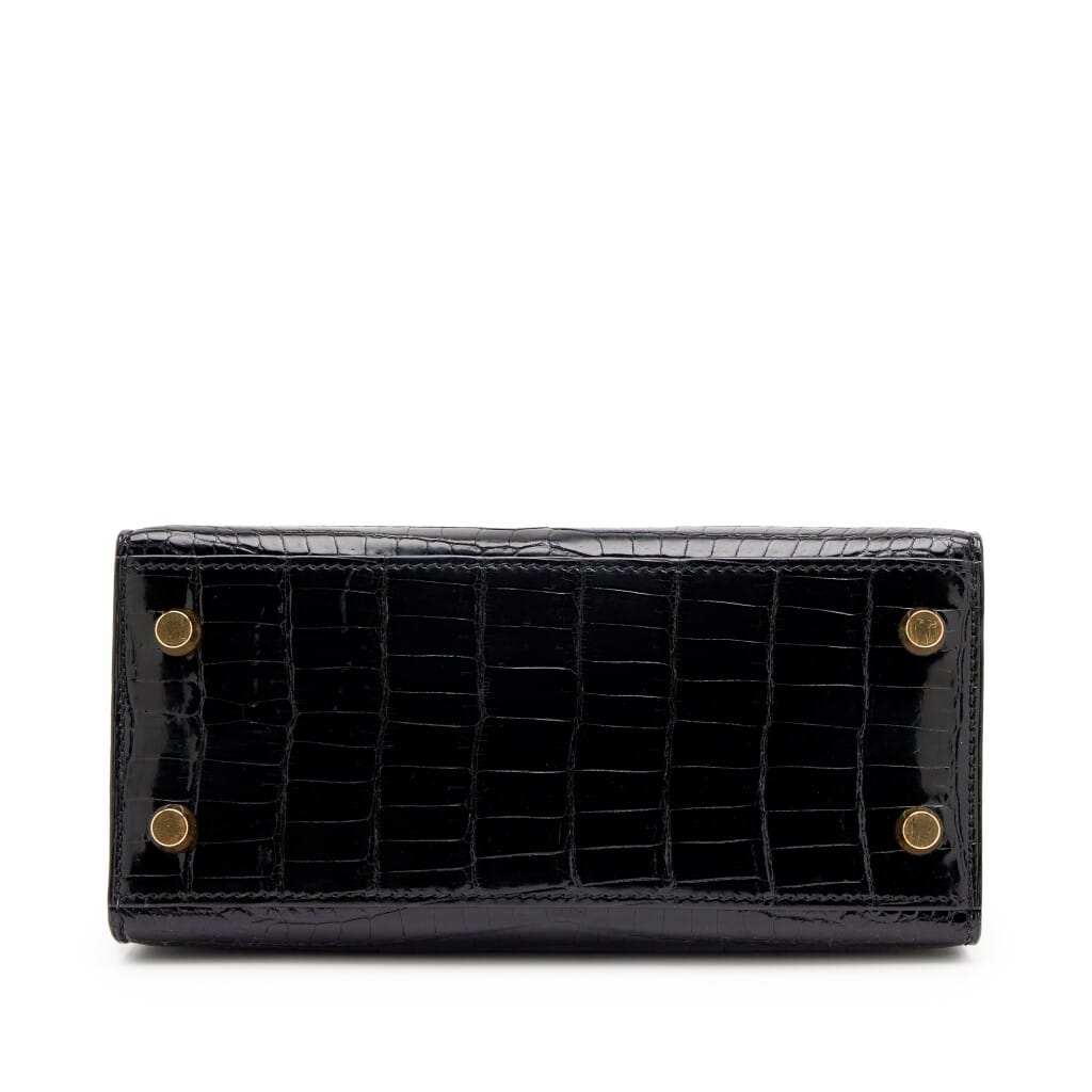 Vintage Black Shiny Porosus Crocodile Mini Kelly 20 Gold Hardware, 2002