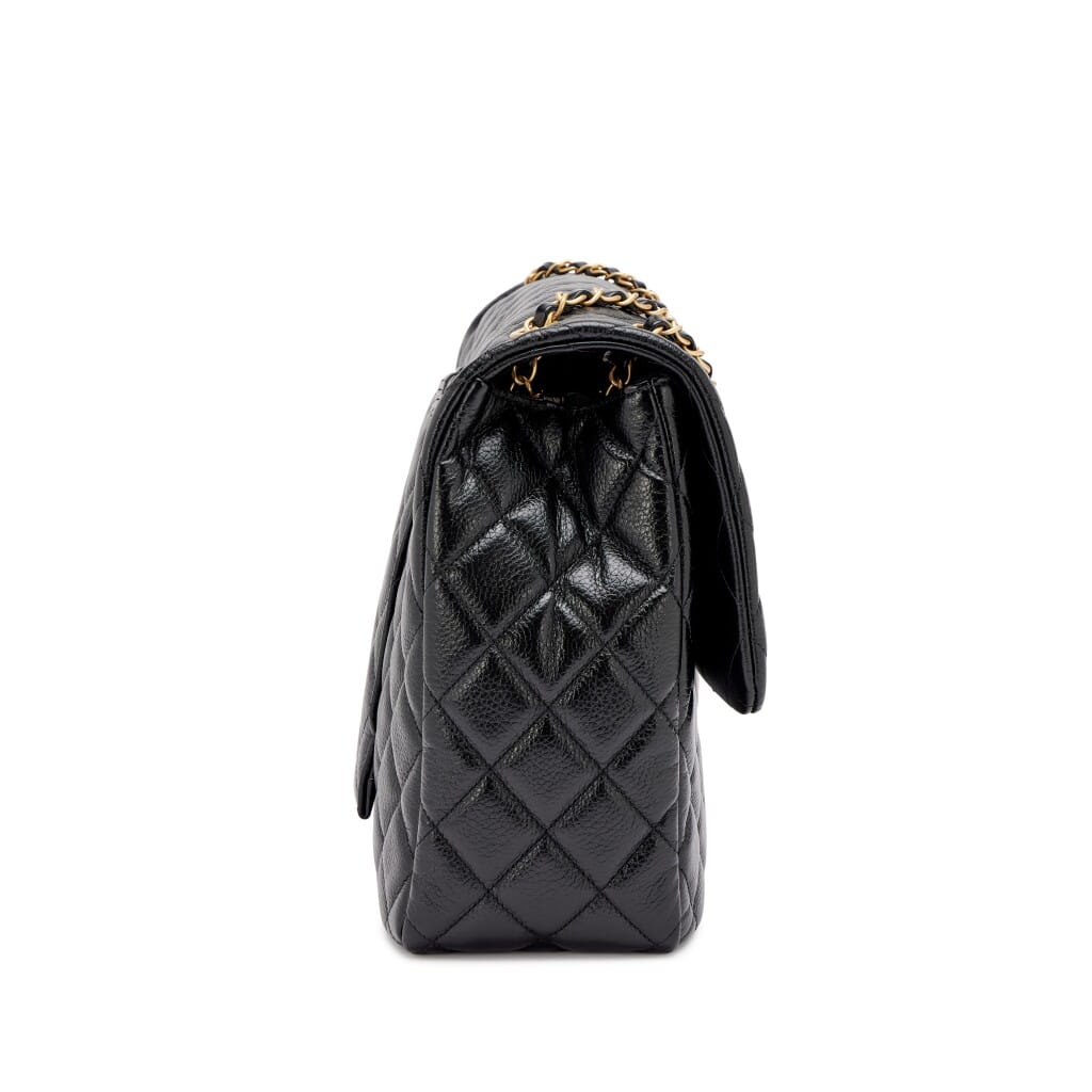 Black Quilted Grained Calfskin XXL Classic Airline Travel Flap Bag Aged Gold Hardware, 2024