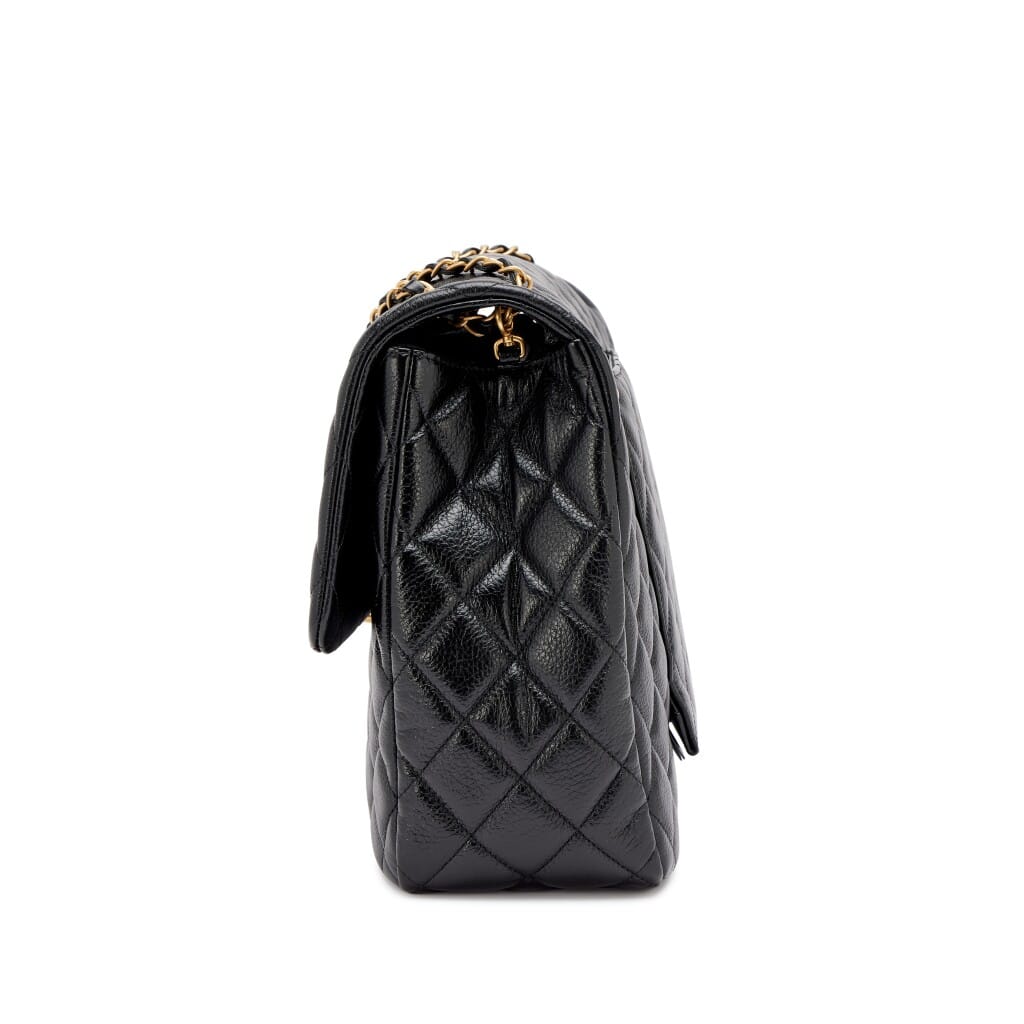 Black Quilted Grained Calfskin XXL Classic Airline Travel Flap Bag Aged Gold Hardware, 2024
