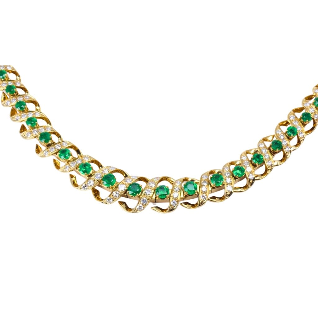 Vintage Gold, Emerald and Diamond Necklace
