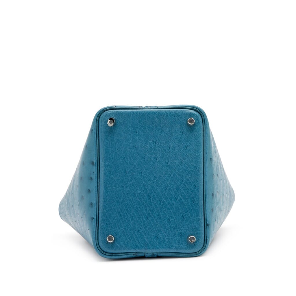 Bleu Colvert Ostrich Picotin Lock 18 Palladium Hardware, 2017