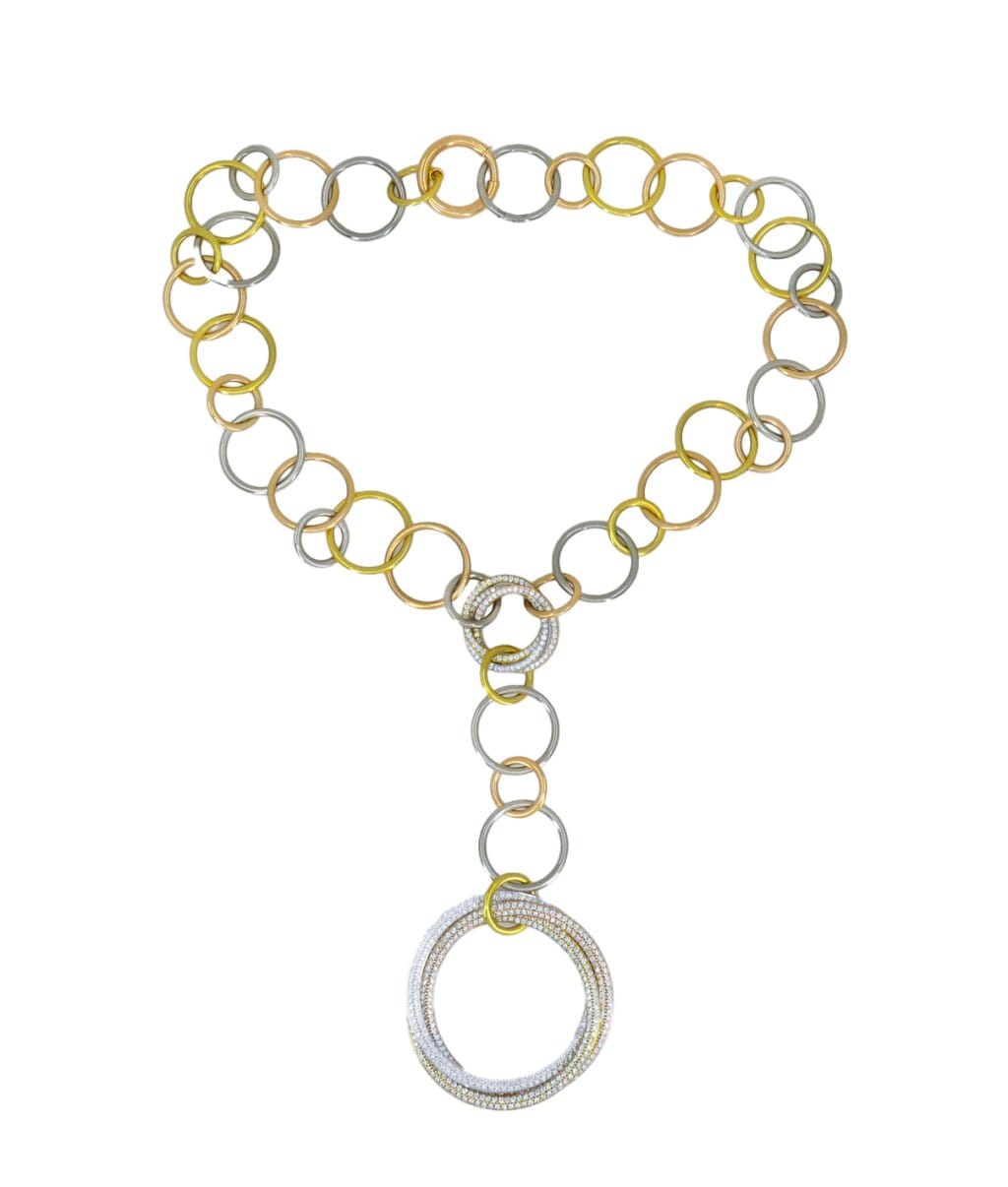 Gold, White Gold, Rose Gold and Diamond Trinity Lariat Necklace