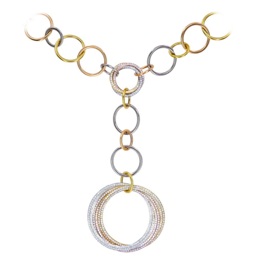 Gold, White Gold, Rose Gold and Diamond Trinity Lariat Necklace