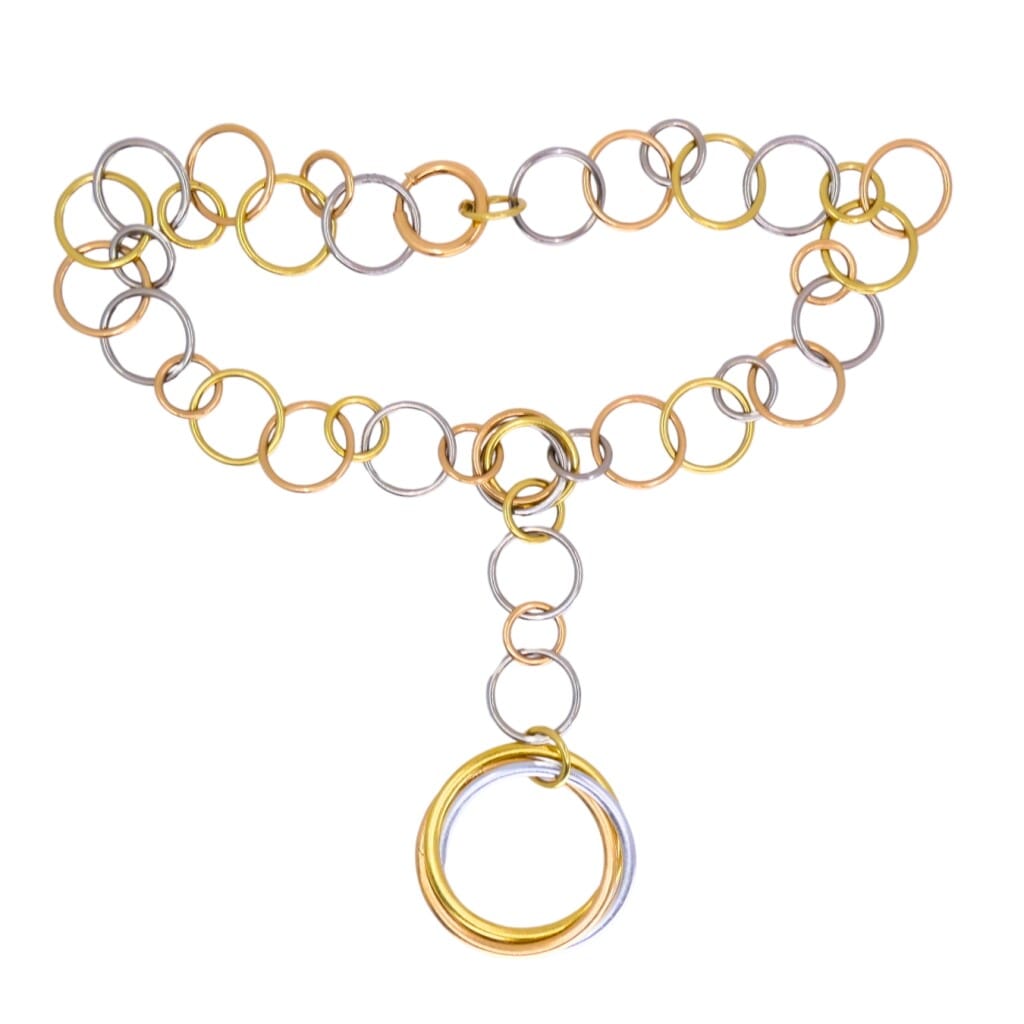 Gold, White Gold, Rose Gold and Diamond Trinity Lariat Necklace