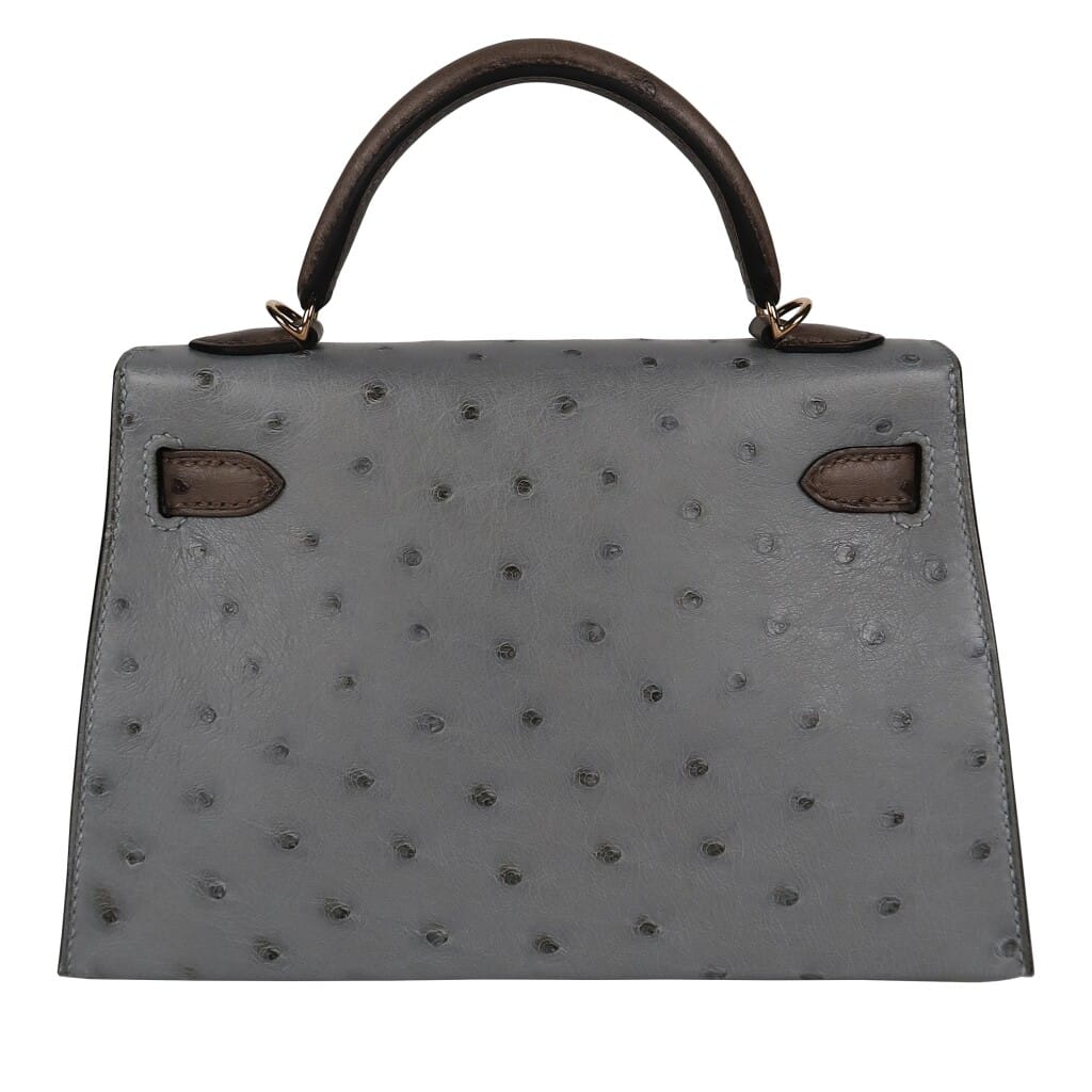Bleu Glacier Gris Tourterelle Ostrich Mini Kelly 20 II Permabrass Hardware, 2026