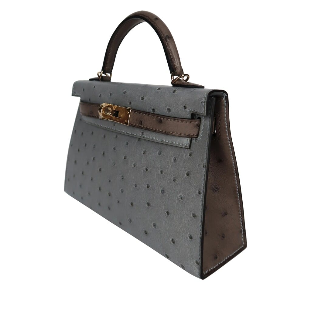 Bleu Glacier Gris Tourterelle Ostrich Mini Kelly 20 II Permabrass Hardware, 2026