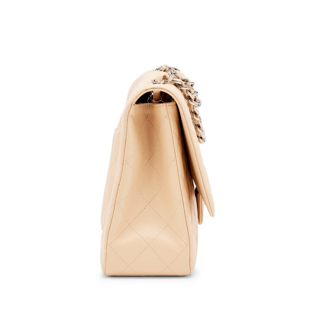 Beige Clair Quilted Caviar Classic Jumbo Single Flap Bag Silver Hardware, 2009-2010