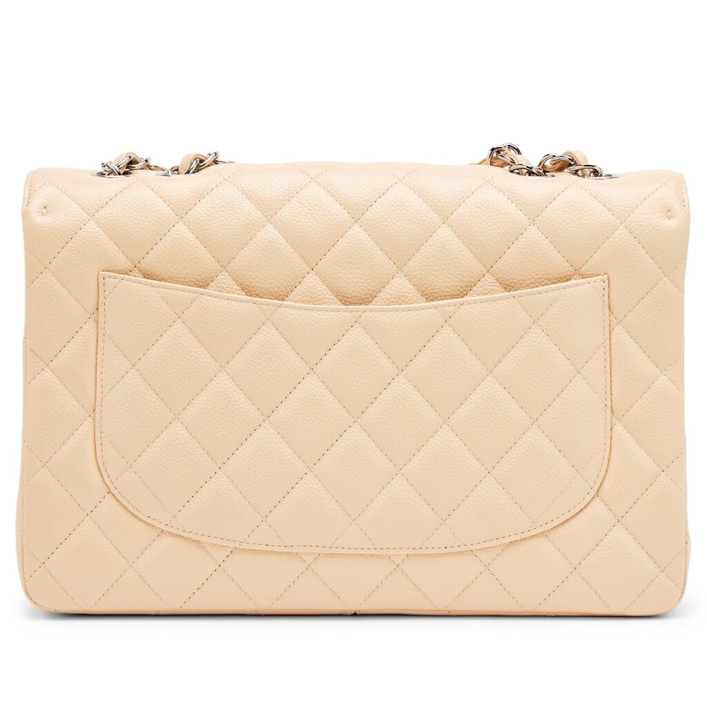 Beige Clair Quilted Caviar Classic Jumbo Single Flap Bag Silver Hardware, 2009-2010