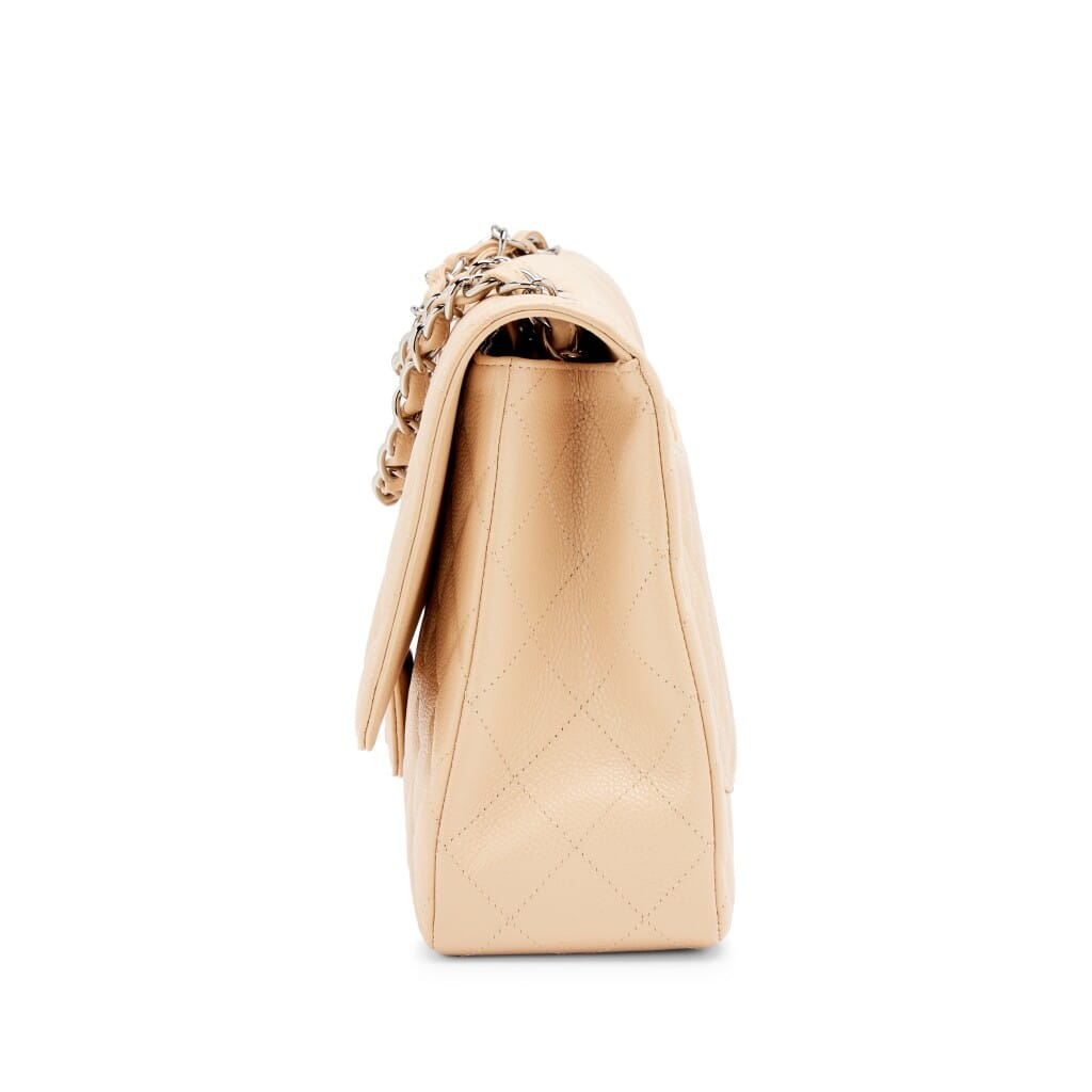 Beige Clair Quilted Caviar Classic Jumbo Single Flap Bag Silver Hardware, 2009-2010