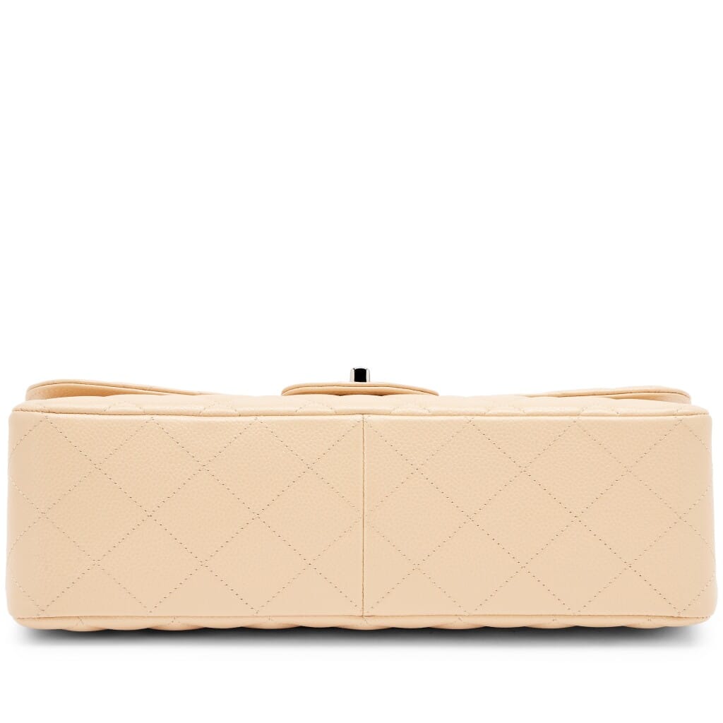 Beige Clair Quilted Caviar Classic Jumbo Single Flap Bag Silver Hardware, 2009-2010