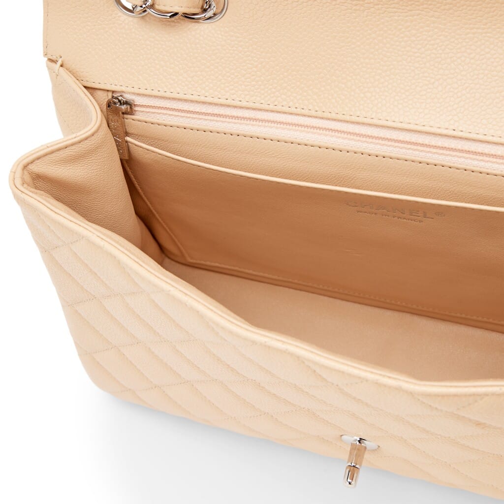 Beige Clair Quilted Caviar Classic Jumbo Single Flap Bag Silver Hardware, 2009-2010