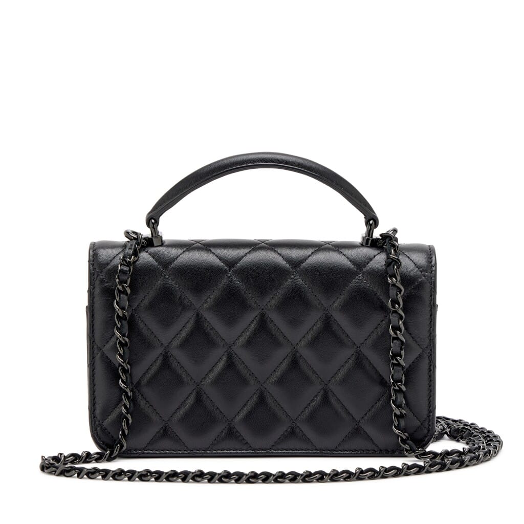 So Black Quilted Lambskin Phone Holder Flap Bag with Black Hardware, 2024