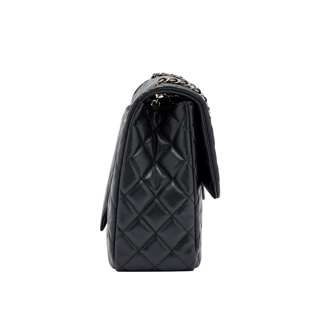 Black Quilted Caviar XXL Classic Airline Travel Flap Bag Light Gold Hardware, 2024
