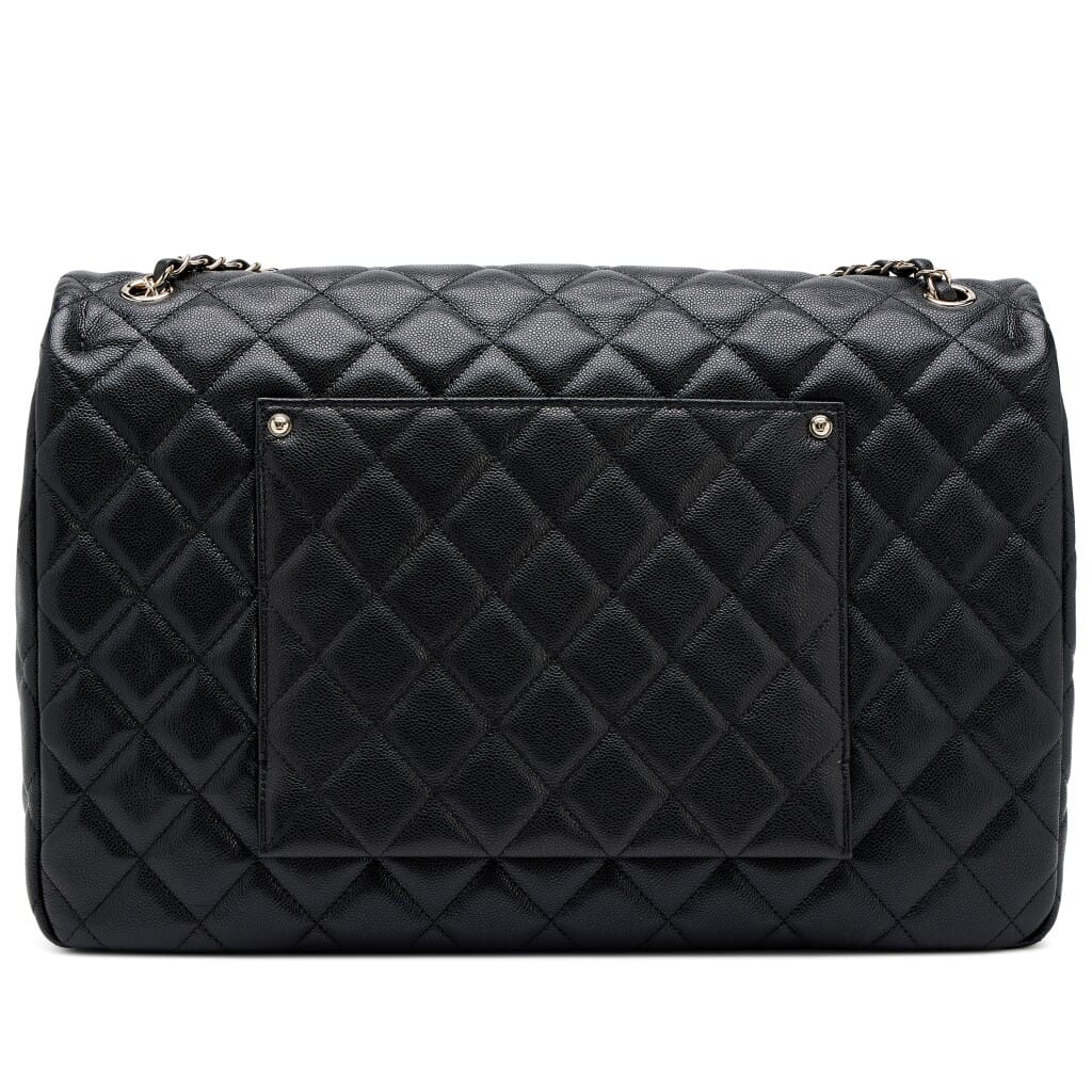 Black Quilted Caviar XXL Classic Airline Travel Flap Bag Light Gold Hardware, 2024