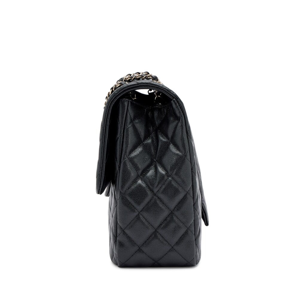 Black Quilted Caviar XXL Classic Airline Travel Flap Bag Light Gold Hardware, 2024