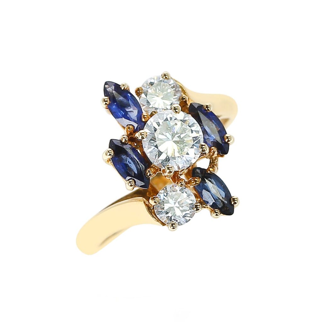 Gold, Sapphire and Diamond Cluster Ring