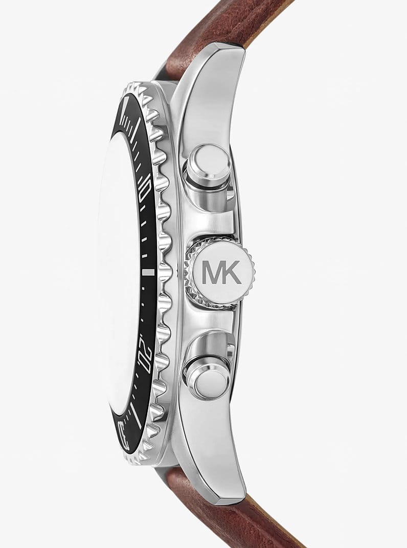 Oversized Everest Silver-Tone and Leather Watch