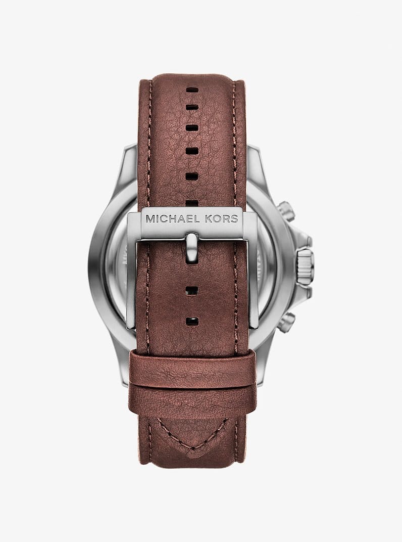 Oversized Everest Silver-Tone and Leather Watch
