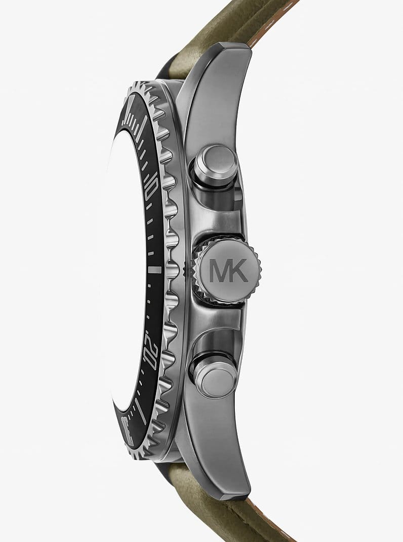 Oversized Everest Gunmetal-Tone and Leather Watch