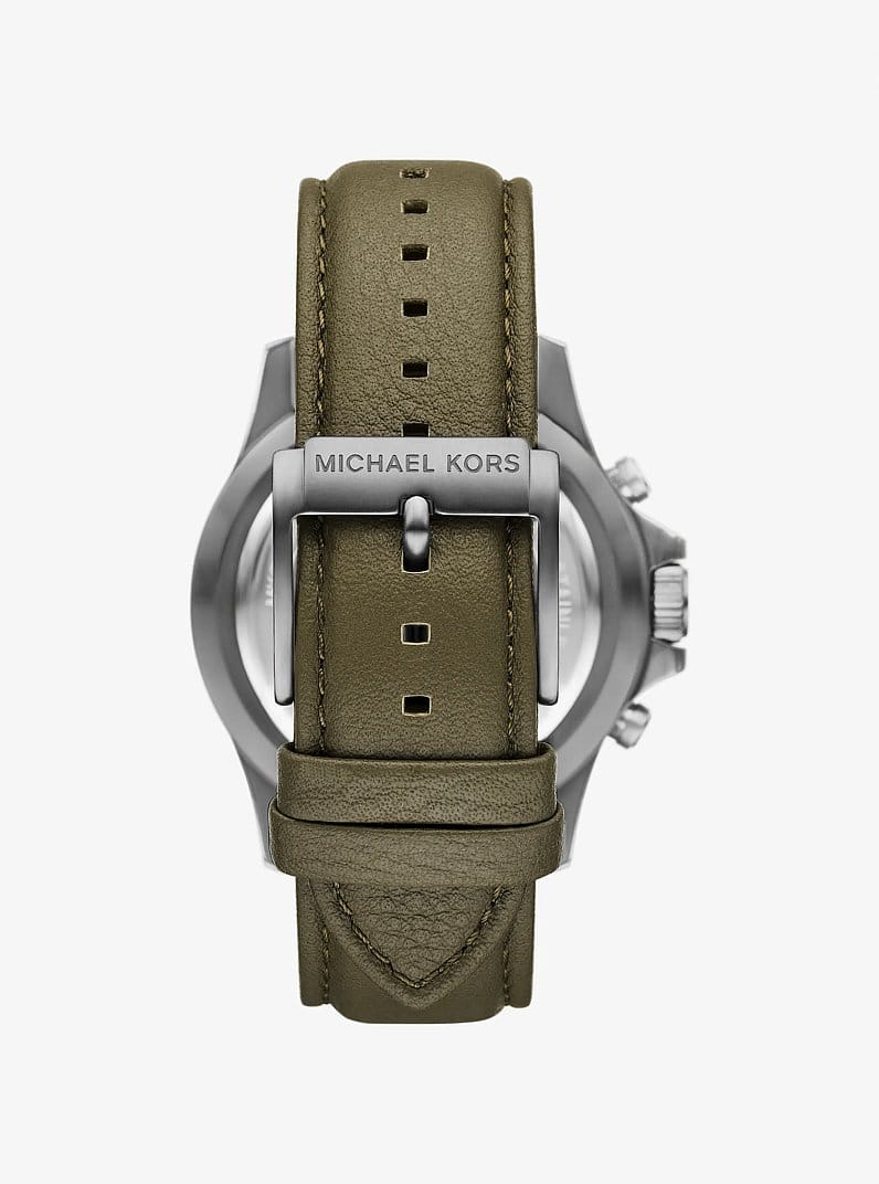 Oversized Everest Gunmetal-Tone and Leather Watch