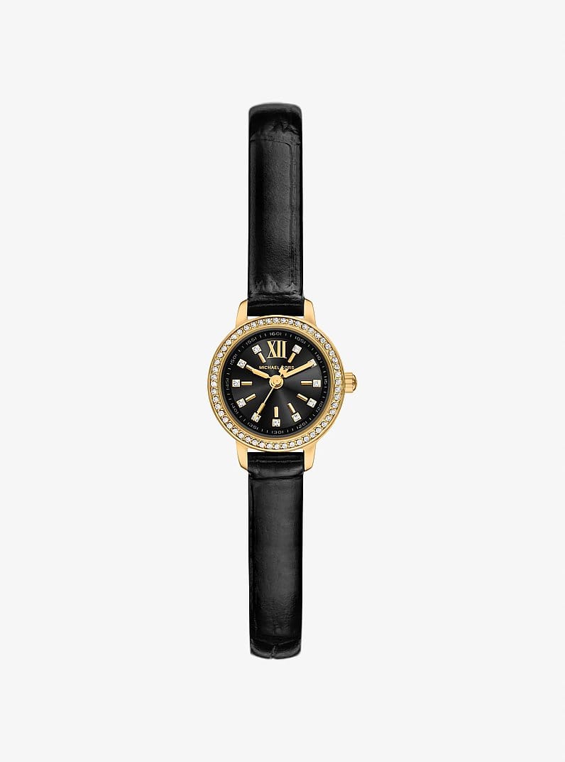 Micro Melissa Pavé Gold-Tone and Crocodile Embossed Leather Watch