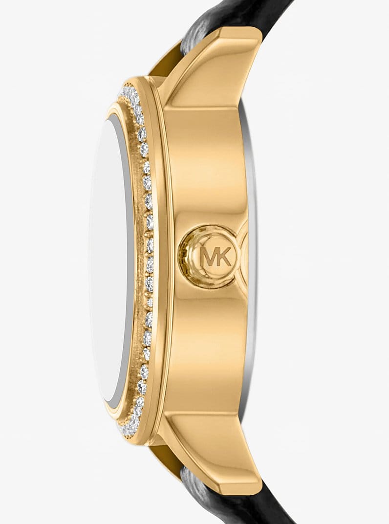 Micro Melissa Pavé Gold-Tone and Crocodile Embossed Leather Watch