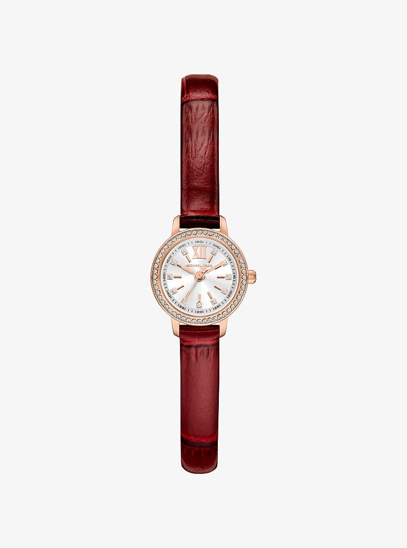 Micro Melissa Pavé Rose Gold-Tone and Crocodile Embossed Leather Watch