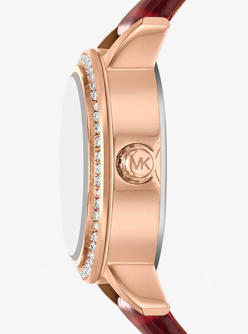 Micro Melissa Pavé Rose Gold-Tone and Crocodile Embossed Leather Watch