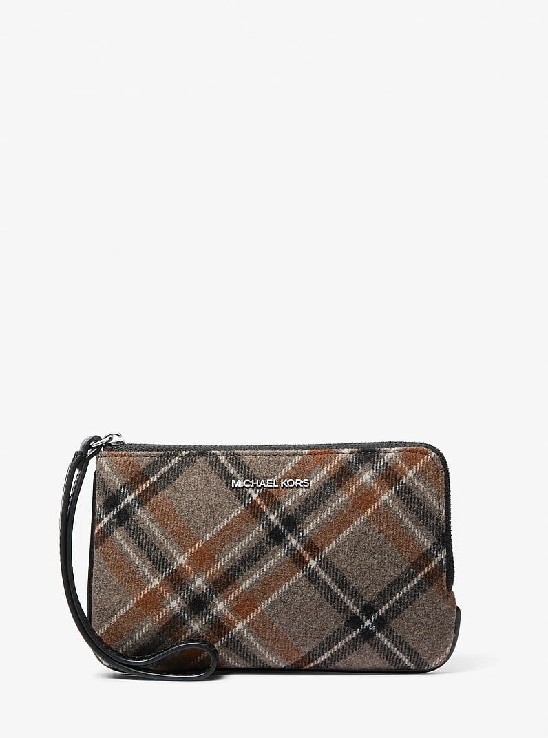 Jet Set Travel Plaid Print Wool Wristlet