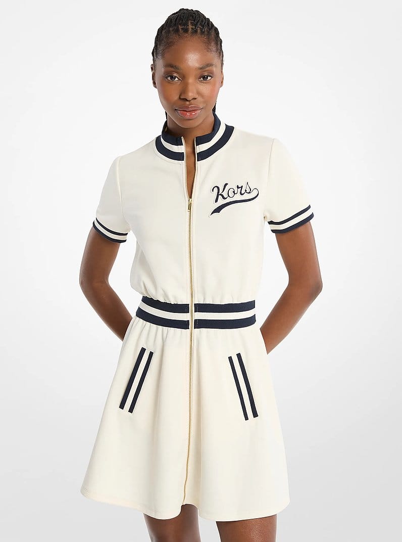 Cotton Blend Zip-Up Mini Dress