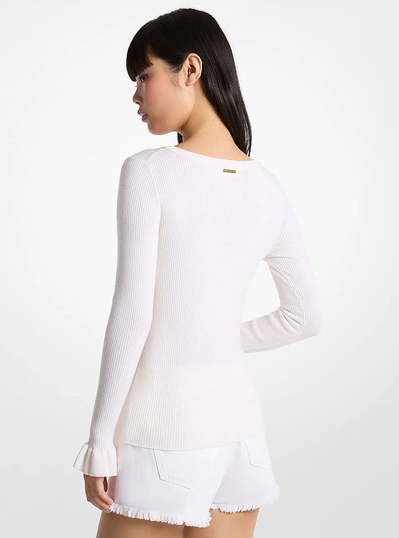 Ribbed Wool Blend V-Neck Sweater