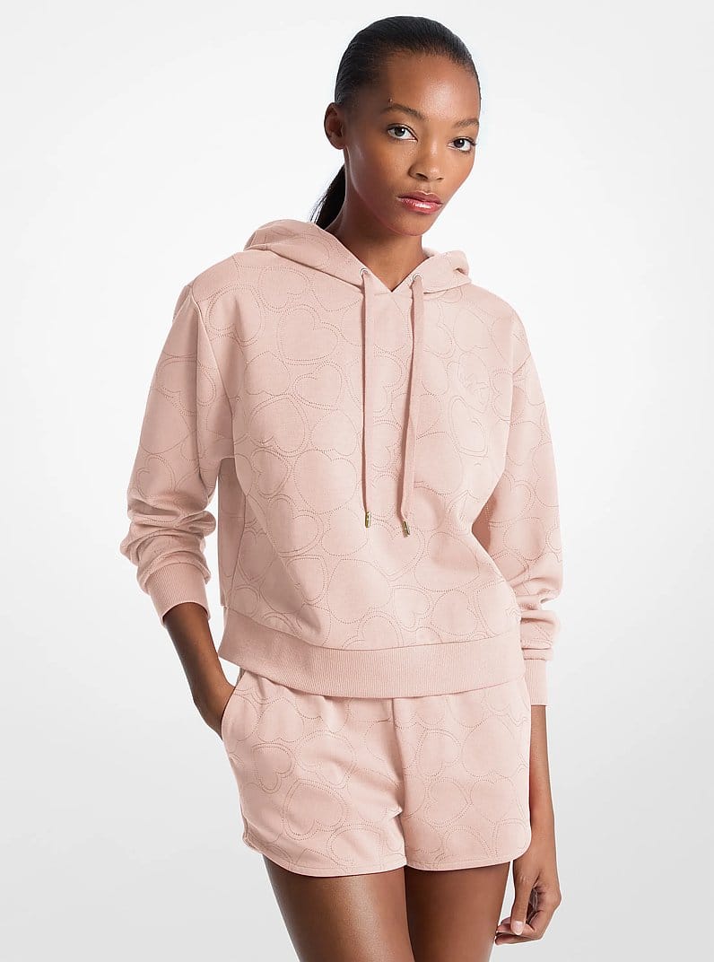 Heart Embroidered Cotton Blend Hoodie