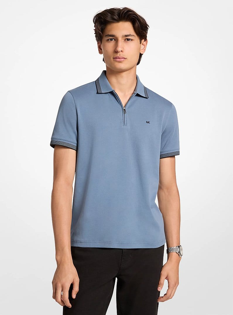 Cotton Zip-Up Polo Shirt
