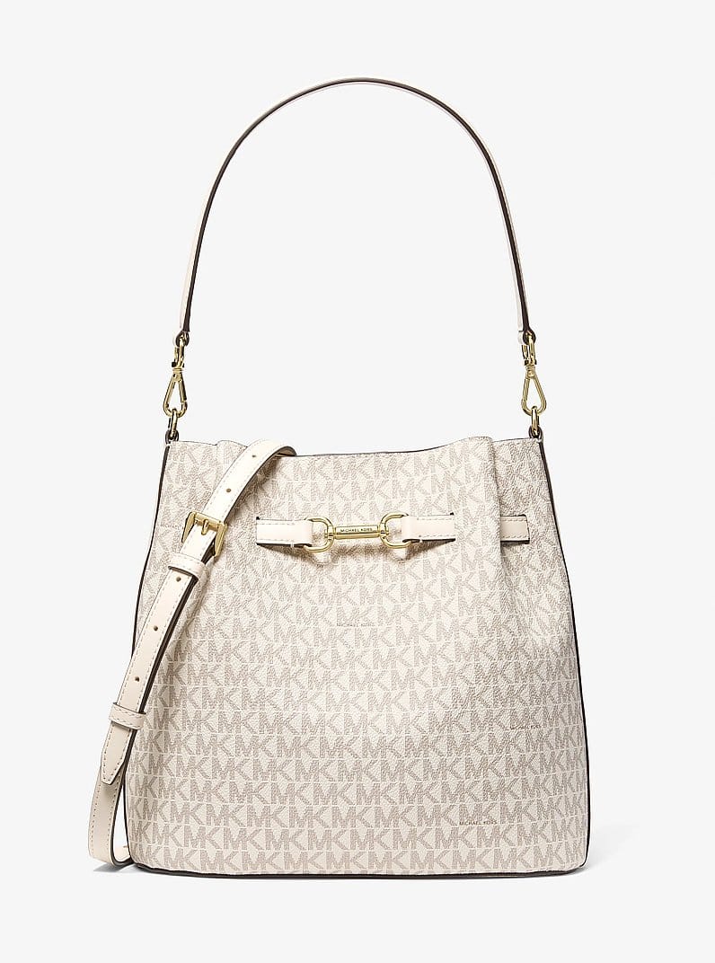 Carson Medium Signature Logo Convertible Bucket Crossbody Bag