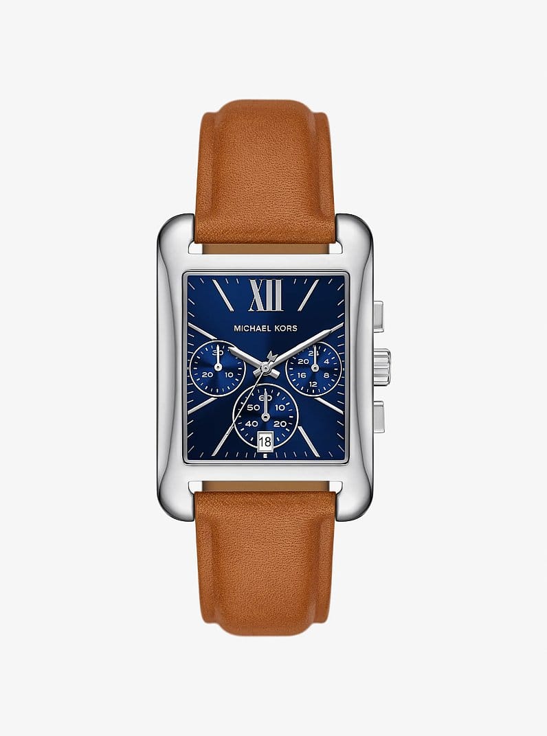 Monroe Silver-Tone and Leather Watch