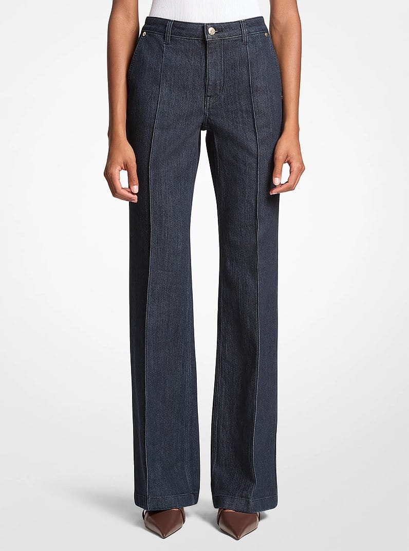 Pintuck Bootcut Stretch Denim Jeans